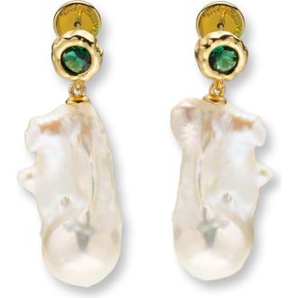 Classicharms Skyler Freshwater Baroque Pearl Drop Earrings in Gold/green at Nordstrom