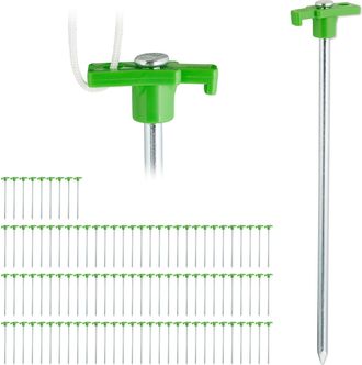 Relaxdays Set 100 Piquetas Para Camping, Anclaje Para Suelo, Estacas Para Tiendas De Campa&ntilde;a, Acero, 25cm, Verde Claro - Relaxdays
