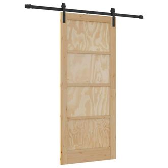 Berkfield Home Sliding Door with Hardware Set 86x198.5 cm Solid Wood Pine in Beige