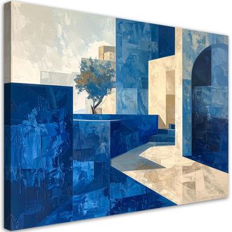 Feeby Cuadro Sobre Lienzo, Edificios Abstractos Azul Beige, 120x80