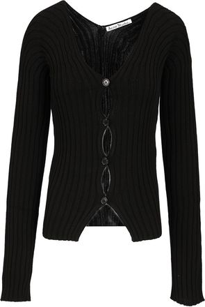 Acne Studios Ribbed Cotton Cardigan Knitwear Nero-Donna