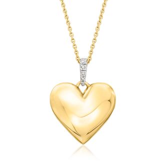 Ross-Simons 18kt Gold Over Sterling Heart Pendant Necklace With Diamonds