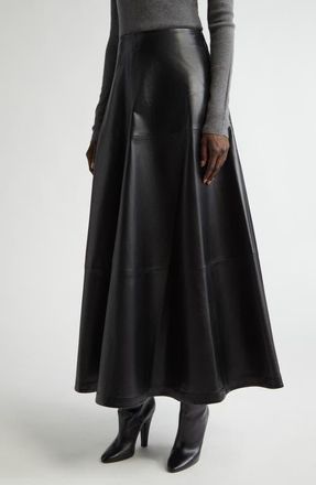 Altuzarra Varda Lambskin A-Line Midi Skirt in 000001 Black at Nordstrom, Size 10 Us
