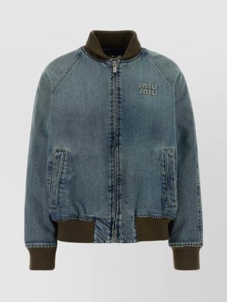 Miu Miu denim bomber jacket with ribbed cuffs and hem