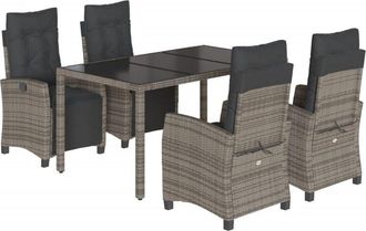 vidaXL Set Comedor De Jard&iacute;n 5 Piezas Con Cojines Rat&aacute;n Sint&eacute;tico Gris Vidaxl