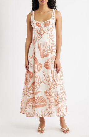 Moon River Embroidered Trim Seamed Cup Midi Dress in Cream Multi at Nordstrom, Size X-Small