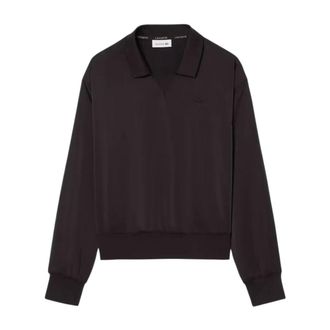 Lacoste Sweatshirts, female, Black, Size: S Relaxed Fit Satin Polo