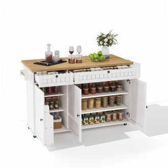 STILVORA Carro De Cocina Con 2 Cajones, Encimera Abatible, Toallero Y Especiero, En Mdf, 137&times;45&times;89,5 Cm