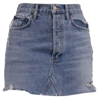 A Gold E Agolde Distressed Mini Denim Skirt in Blue Cotton