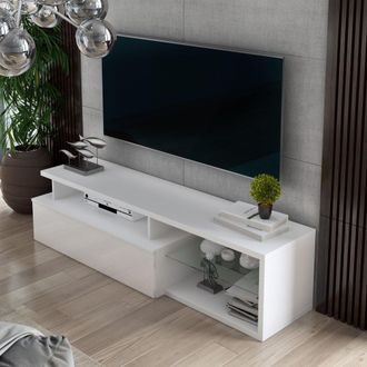 Dmora Mobile Porta Tv Baltico, Credenza Da Soggiorno, Armadio Basso Per Tv, Base Parete Attrezzata, 160x38h41 Cm, Bianco E Bianco Lucido - Dmora