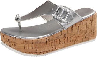 Generic Sandals for Women Platform Mules Sandals Heel Slides Summer Shoes Elegant Toe Separators Flops Slippers Summer Shoes Support Slippers (Silver, 5.5)