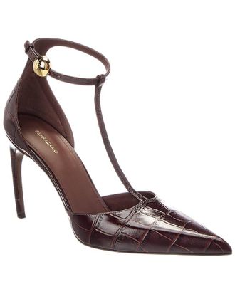 Ferragamo Odette 100 Croc-Embossed Leather Pump