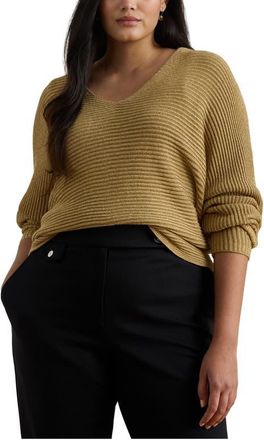 Lauren Ralph Lauren Metallic Dolman Sweater in Relic Gold Metallic at Nordstrom, Size 1X