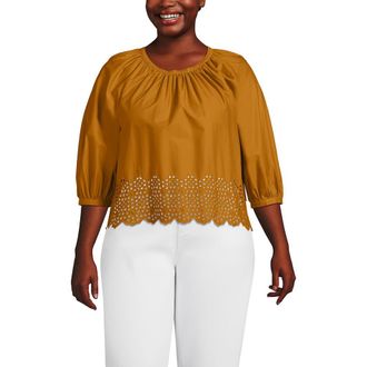 Lands End Gathered Eyelet Top in Vintage Amber at Nordstrom, Size 1X