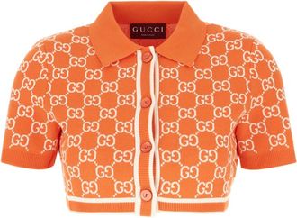 Gucci Cardigans, female, Orange, Size: L GG Cotton Jacquard Cropped Cardigan