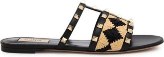 Valentino Garavani Rockstud Raffia Sliders - Black - 36 (IT36 / UK3)