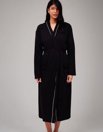 Loungeable Vestaglia stile kimono a coste 120 cm nera-Nero
