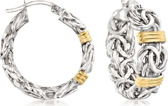 Ross-Simons Byzantine Station Hoop Earrings in Sterling Silver With 14kt Yellow Gold