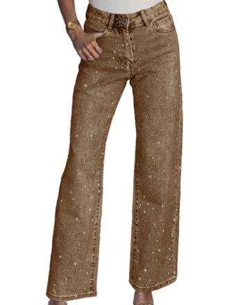 Generic Sparkly Jeans Rhinestone Jeans Womens High Waisted Rhinestone Pants Baggy Straight Wide Leg Shiny Diamond Casual Denim Pants Sparkly Bling Glitter Boy