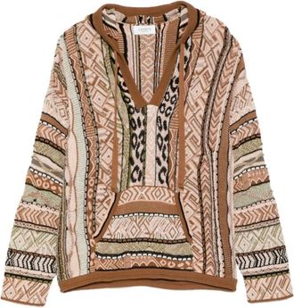Laneus V-neck Knitwear, male, Brown, Size: L Hooded V-neck Sweater