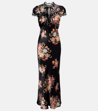 Rodarte Floral lace-trimmed silk midi dress