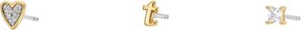 Fossil Womens Initials Gold-Tone Brass Stud Earring Set