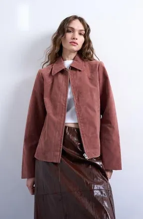Topshop Faux Suede Shacket in Pink at Nordstrom Rack, Size X-Small