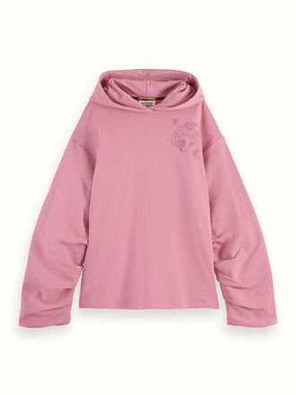 Scotch & Soda Womens Gathered Sleeve Oversized Fit Hoodie In Cadillac Pink