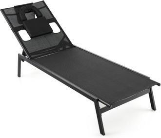 Costway Costway Lettino Prendisole Da Giardino In Textilene, Schienale Regolabile In 5 Posizioni, Sedia Sdraio Con Buco Per Faccia E Cuscino Poggiatesta Stacc