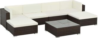 vidaXL Set Muebles De Jard&iacute;n 7 Piezas Y Cojines Rat&aacute;n Sint&eacute;tico Marr&oacute;n Vidaxl