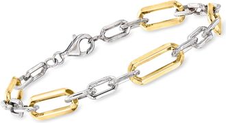 Ross-Simons Sterling Silver and 18kt Gold Over Sterling Paper Clip Link Bracelet