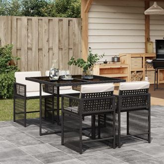 vidaXL Set De Muebles Jard&iacute;n 5 Pzas Con Cojines Rat&aacute;n Sint&eacute;tico Negro Vidaxl