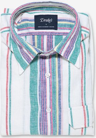 Drake's Gestreiftes Hemd aus Baumwolle und Leinen