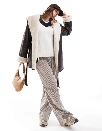 Asos shawl collar aviator with belt in brown