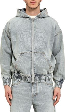 Purple Radial Crystal Hotfix Denim Zip Jacket in Light Indigo at Nordstrom, Size Xx-Large