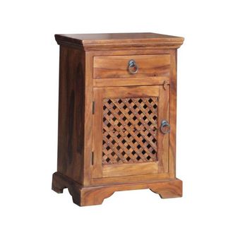 Jaipur Furniture Ganga Latic Jali Bedside with Left Side Door - Sheesham Wood - L31 x W45 x H65 cm - Honey Dark Finish in Brown