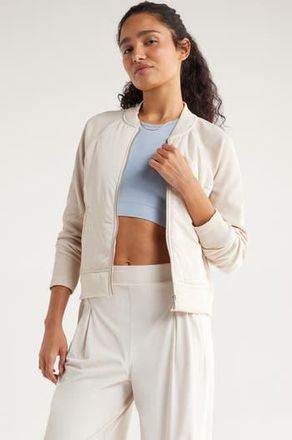 Zella Seamless Mixed Media Bomber Jacket in Grey Moonbeam at Nordstrom Rack, Size X-Large