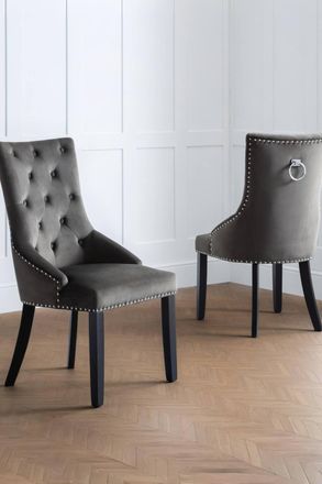 Julian Bowen Veneto Button Back Upholstered Knocker Back Dining Chair (Set of 2) in Grey