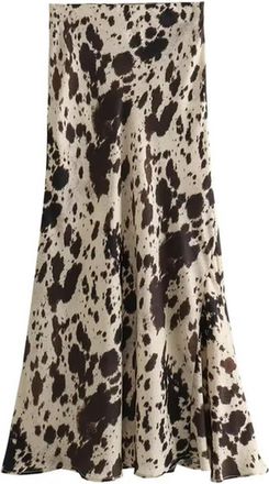 Generic Product Womens Fashion and Elegance Animal Print High Waist Mid Length Midi Midi Skirt-Beige-L