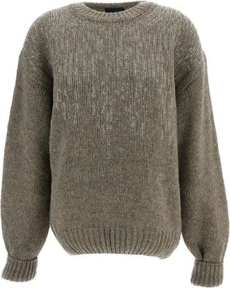 Haikure Trui met ronde hals en pailletten - Dames - Truien - Beige - Maat: M Wol