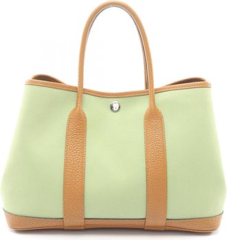 Herm&egrave;s Brown Green Negonda Leather Toile Officier Handbag Tote Bag (Pre-Owned)