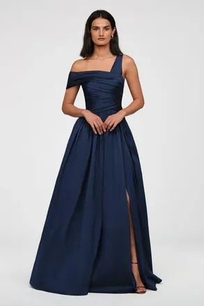 Theia Avery Asymmetric Taffeta Gown in Nautical Navy at Nordstrom, Size 12