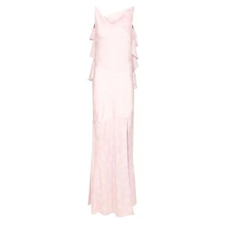 Rotate Long Satin Jacquard Dress With Ruffles - female - ROTATE Birger Christensen - Maxi Dresses - Pink - XS - Dresses