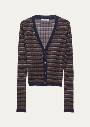 Prada Striped Silk-Wool Cardigan