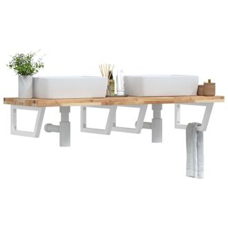 Berkfield Home Basin Shelf Wall Mounted Steel & Solid Wood Acacia in Brown
