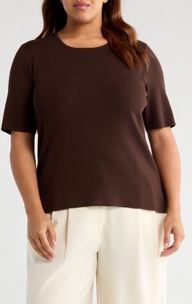 Tahari by ASL Short Sleeve Sweater in Espresso at Nordstrom, Size 2 X