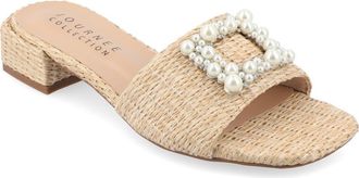 Journee Collection Justina Embellished Raffia Slide Sandal in Natural at Nordstrom Rack, Size 6.5