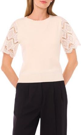 Ted Baker Lace Short Sleeve Sweater in Birch at Nordstrom Rack, Size X-Small