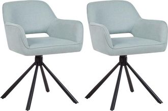 Beliani Beliani - Modern Fabric Dining Chairs Set of 2 Padded Seat Black Metal Legs Swivel Green Mint Loures