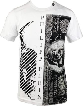 Philipp Plein Mens MTK1448 Money 01 White T-Shirt Cotton - Size Small